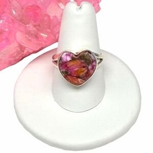 Kingman Pink Dahlia Turquoise Heart Ring Size 8.5 Solid 925 Sterling Silver